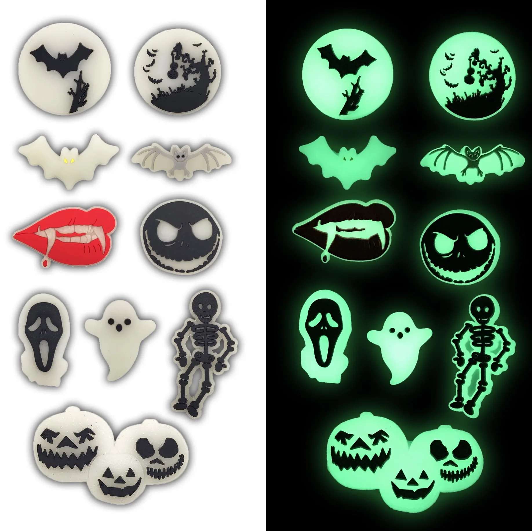 

Wholesale Custom Glow in the Dark All Saints' Day Halloween Bad Bunny croc charms Accessories Shoe Charms for Girls Kids Gift, Picture