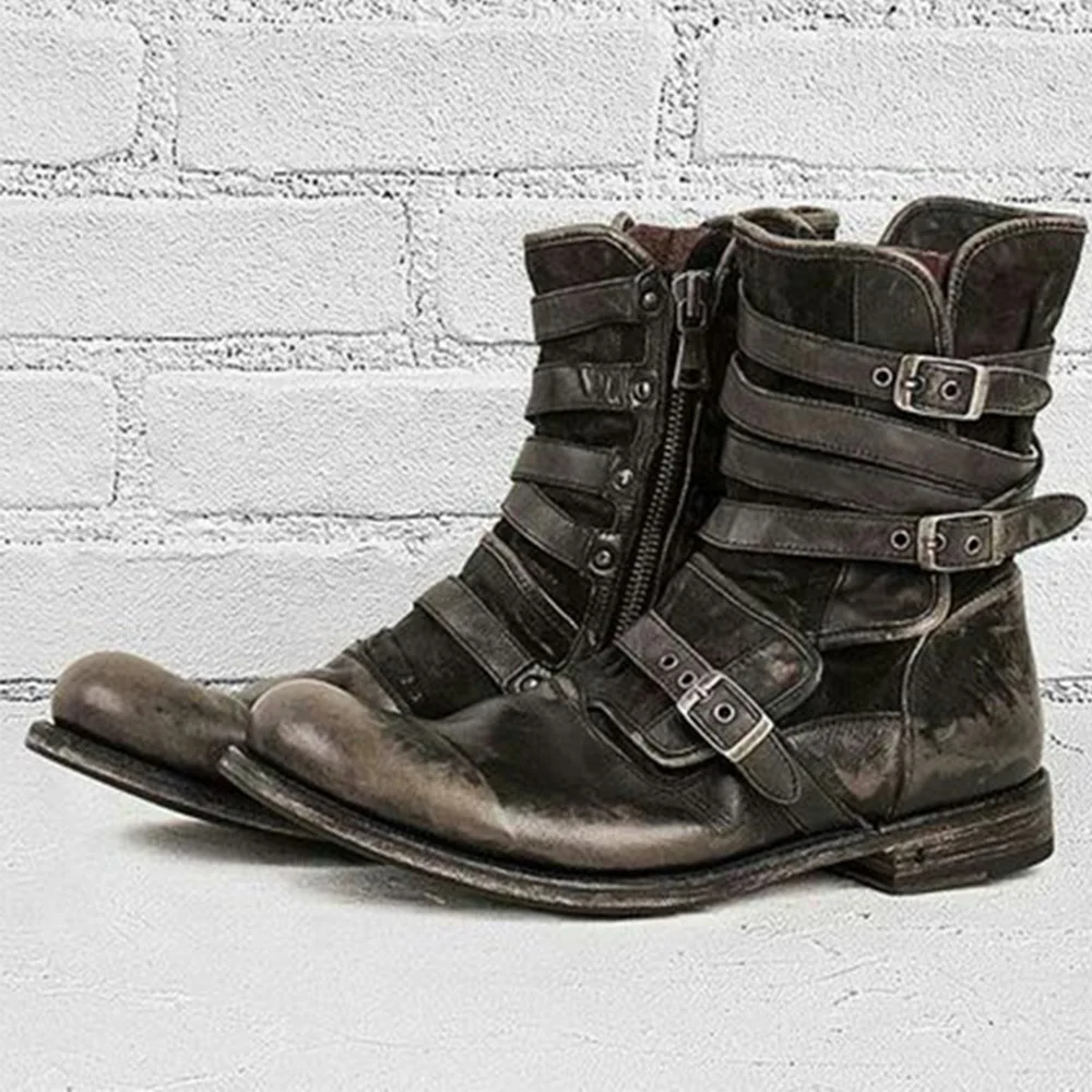 

PDEP size  motorcycle boots for men buckle belt leather motorcycle riding boots for men retro style cow boy men boot shoes, Colourful