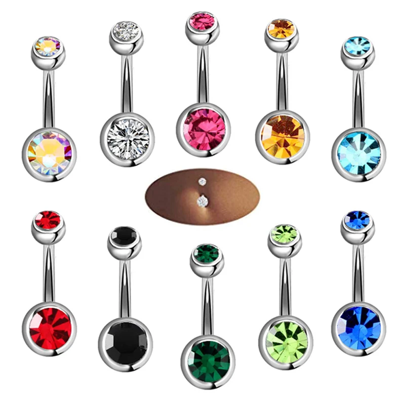 

Amazo Hot Sell Crystal Piercing Navel Surgical Steel Rhinestone Belly Button Rings Navel Piercing Ombligo Ball Nombril, As the picture