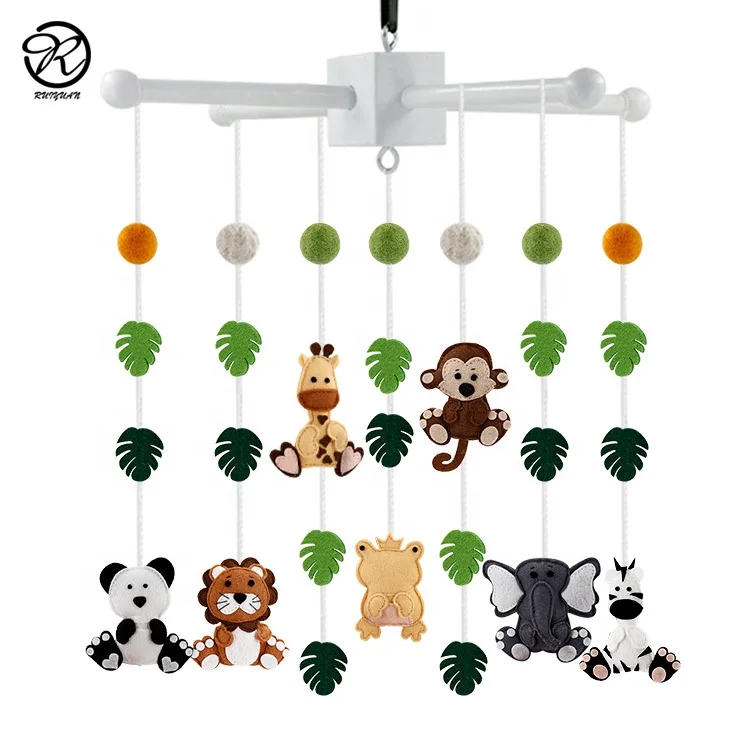 
Jungle Wildlife Zoo Animals Felt Baby Mobile Pure Handmade Mobile Crib Dolls Hanging Balls & Leaves Toys Children Gift 