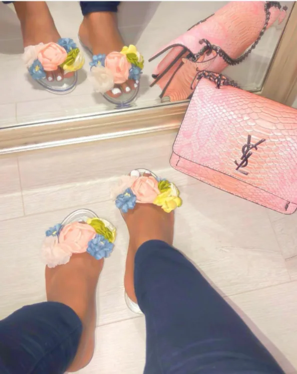 
Customize LOGO fashion ladies winter flat house flip flops flowers women bedroom slides 