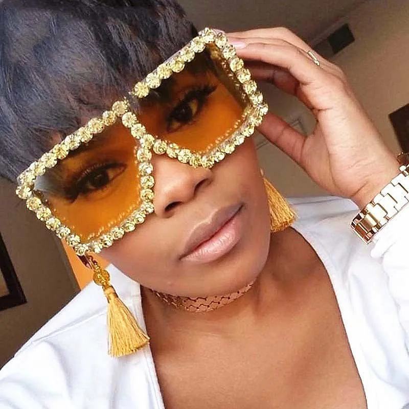 

Z025 Diamond 2021 New Rhinestones Square Glasses Luxury Oversized Sunglasses