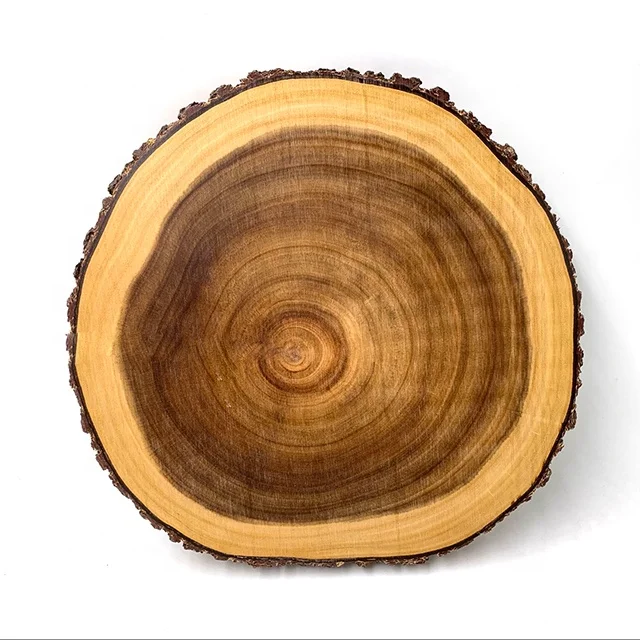 

Amazon Hot Selling Hand Crafted End Grain Cutting Board with Bark Made From Sustainable Wood serving Plate, Natural wood color