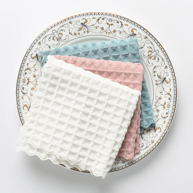 

Wholesale 100% Cotton Waffle towel White Funny Printed Microfiber White Tea Towels Kitchen, Pink blue white