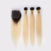 

Raw Russian Virgin Cuticle Aligned Hair Straight 1B 613 Honey Blonde Bundles With Dart Root Lace Closure