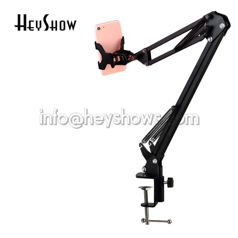 

360 Rotation Metal Long Arm Tablet Display Holder Mobile Phone Stand Clamp Tablet Phone Desk Bed Clip Bracket Black Silver