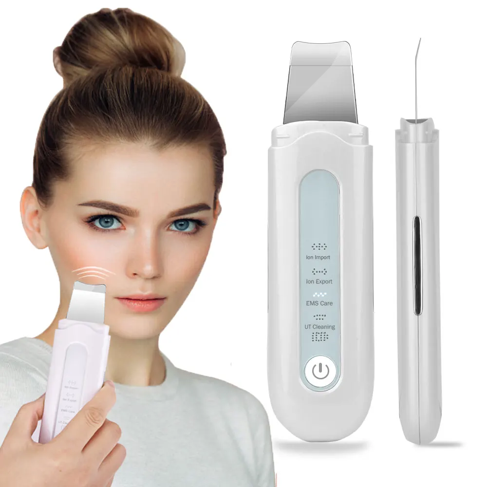 

Blackhead Removal Skin Scrubber Ion Vibration Acne Exfoliating Peeling Spatula Ultrasonic Deep Face Cleaning Pore Cleaner Tool, White