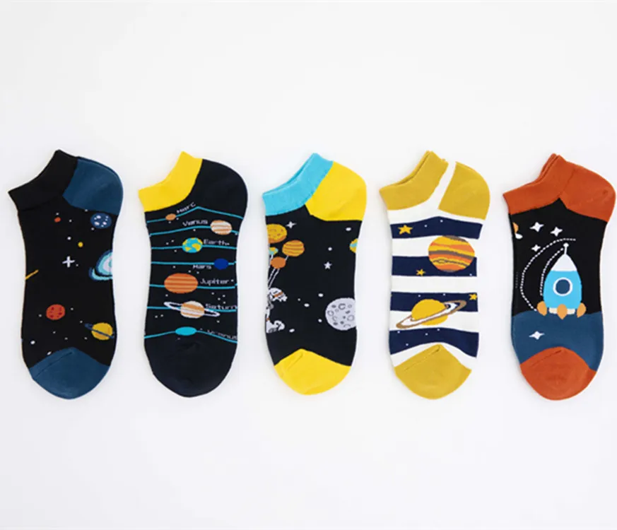 

2021 new men's socks cotton socks space planet style personality women's boat socks pair socks