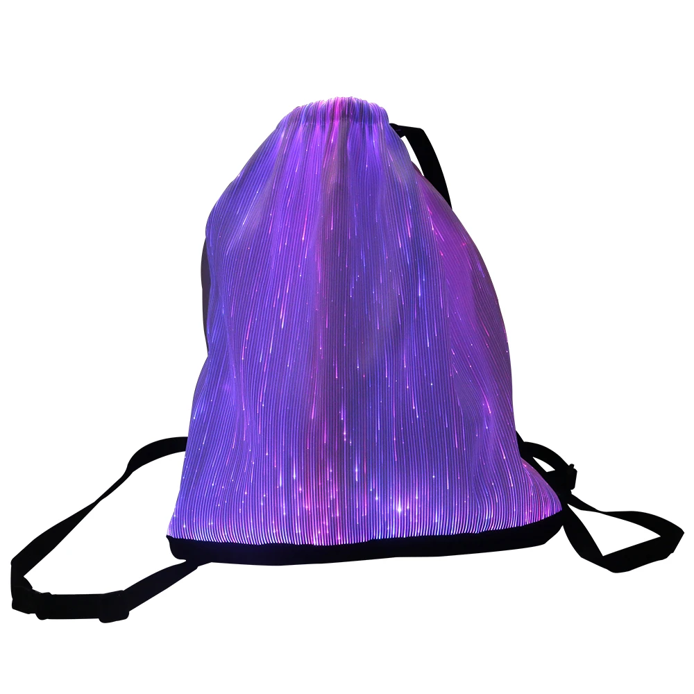 Unisex Flashing Drawstring Bag Led Light Up Backpack Glowing Lights Bag For Rave Music Festival