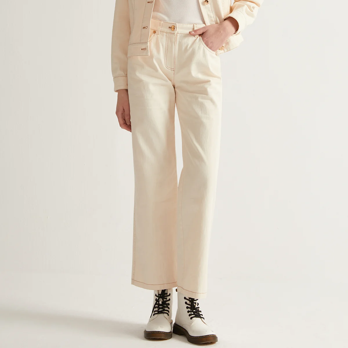 Long Staple Cotton Straight Long Trousers Women's Denim Pants Premium Clothing Ladies Clothes Custom Oem