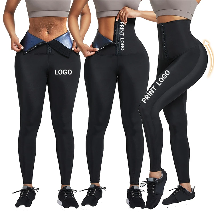 

Custom Logo Women Fat Tummy Trimmer Adjustable Hooks Neoprene Sauna Waist Trainer Leggings High Waist Yoga Pants, As show