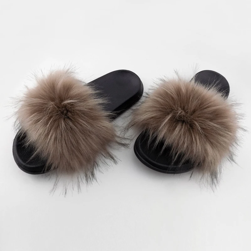 

wholesale fur slipper women slides raccoon slippers