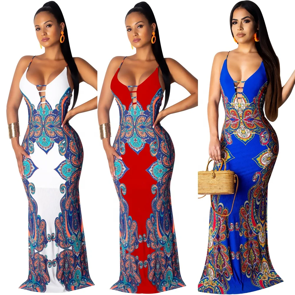 

MT18-048 queenmoen best seller wholesale national print backless lady sexy bandage sleeveless maxi dress 1 buyer