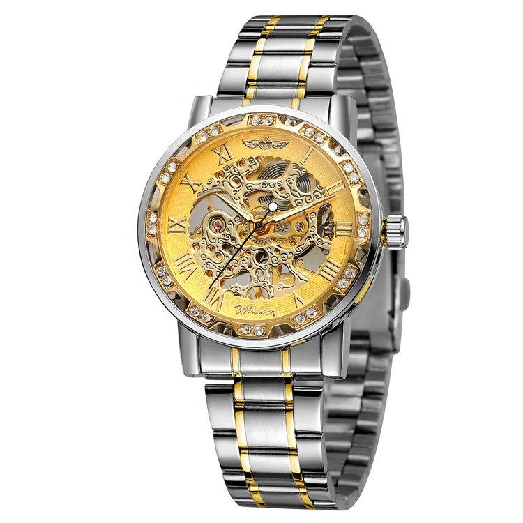 

Men Women Mechanical Watches Silver Case Wrist Watch Luminous Analog Hand Wind Skeleton Fashion Unisex Stainless Steel Watch