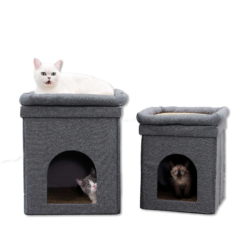 

Double Deck Foldable Summer Soft Pet Cat Cave Cat Cool Platform Play Sleeping Shelves Plush Pet Bed Nest, As picture