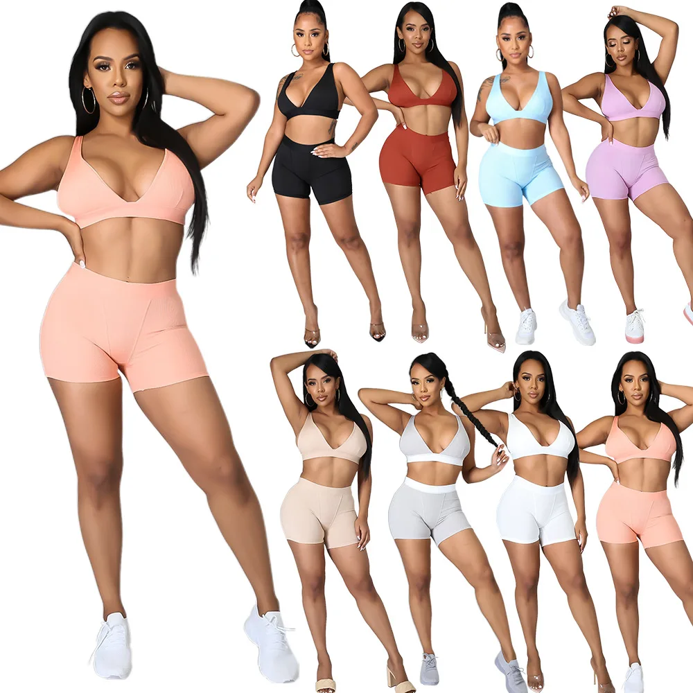 

Latest fashion summer sweatsuit sets women 2 piece bra set casual sexy 2 peice sets for women