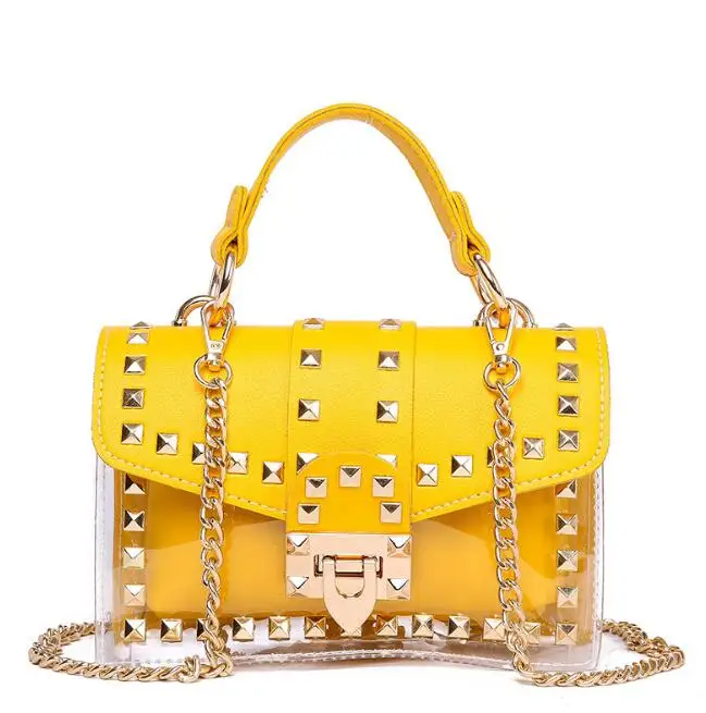 

Fashion Messenger Bag Chain Female Rivets Transparent Square Pvc Handbag Clear Jelly Bag Shoulder Bag, Optional