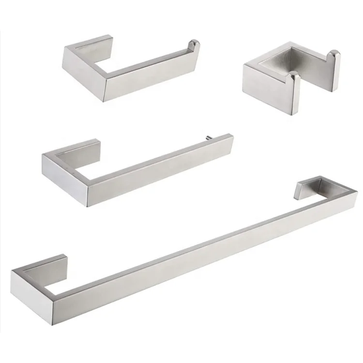 

304 Stainless Steel 4 Piece Bathroom Hardware Set Towel Bar Kit Wall Mounted Brushed Nickel Bathroom Accessories Set, Silver