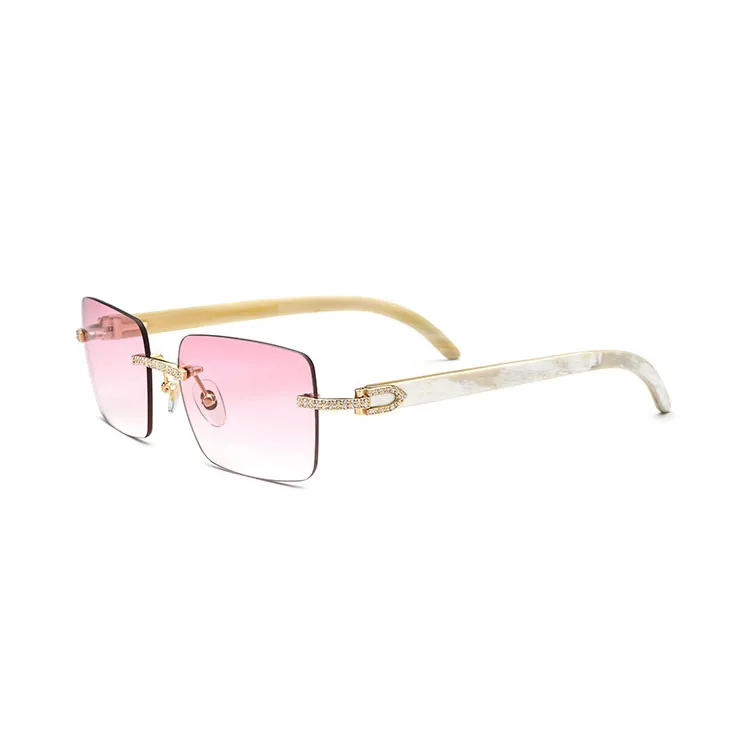 

2021 Rhinestone Square Sunglasses Luxury Buffalo Horn Diamond Carter Sun Glasses Fashion Mens Rimless Sunglass Shade Eyewear, Colors