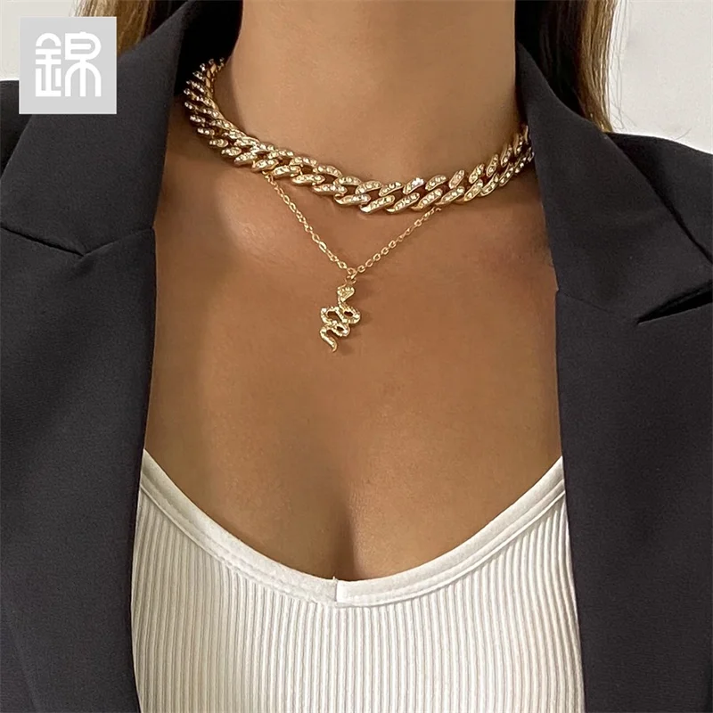 

JY-Mall 2110X02754 Jewelry Necklace Alloy Iron chain Diamond Double Chain different size snake pendant Fashion Girl necklace, Picture shows