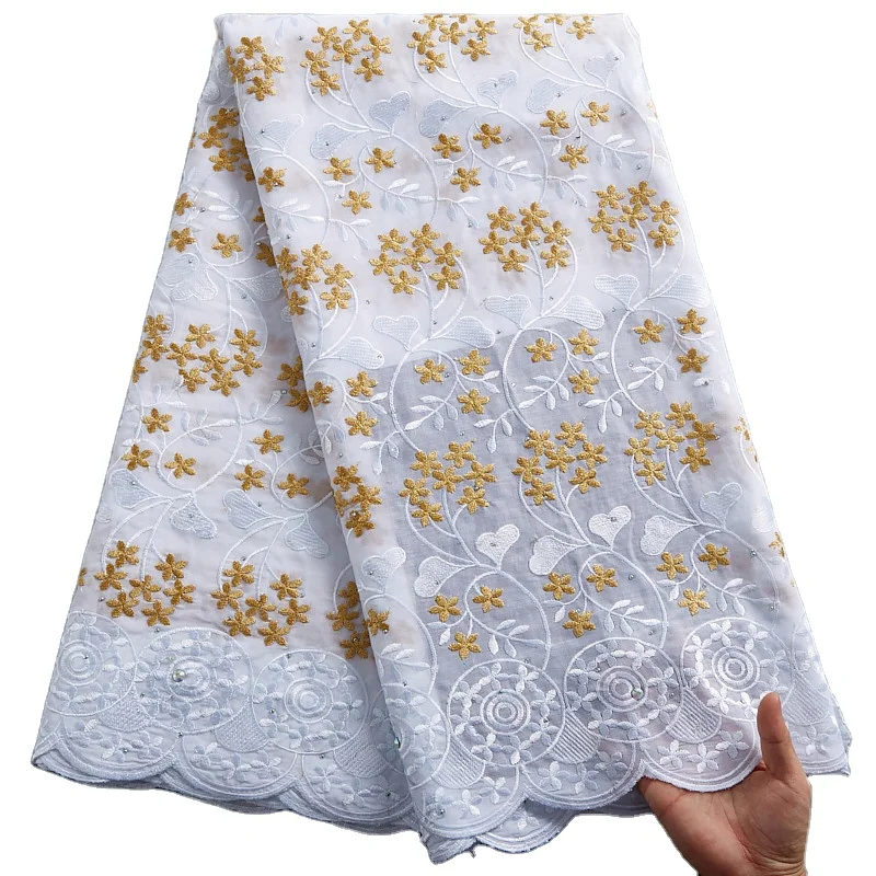 

2384 High Quality White Swiss Voile Lace Fabric African Embroidery Flower Voile Lace Nigerian Cotton Fabric For Party, Shown