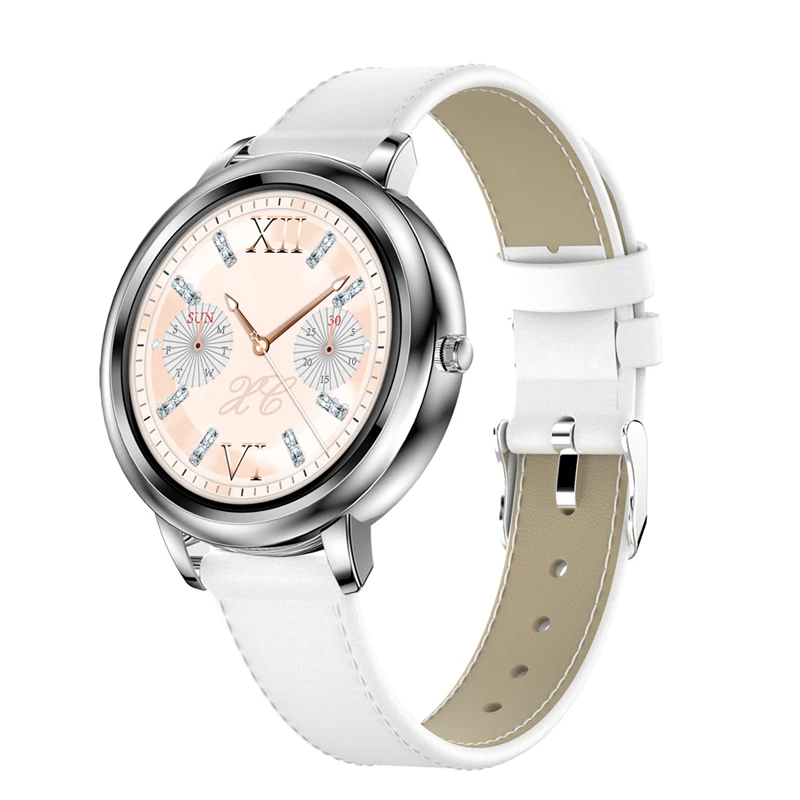 

KarenM MK20 Womens Smart Watch Steel Leather Strap Health Monitor 2021 Fitness Tracker Custom Watch Dial for Women