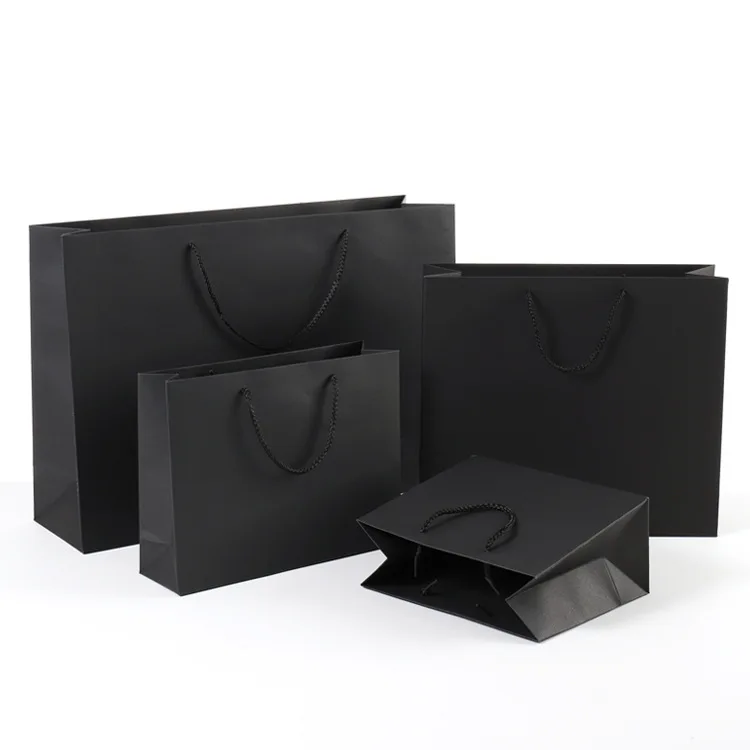 

Wholesale RTS Black Shopping Paper Bag with Handle for Business luxury shopping paper bag gift bag manufacturer