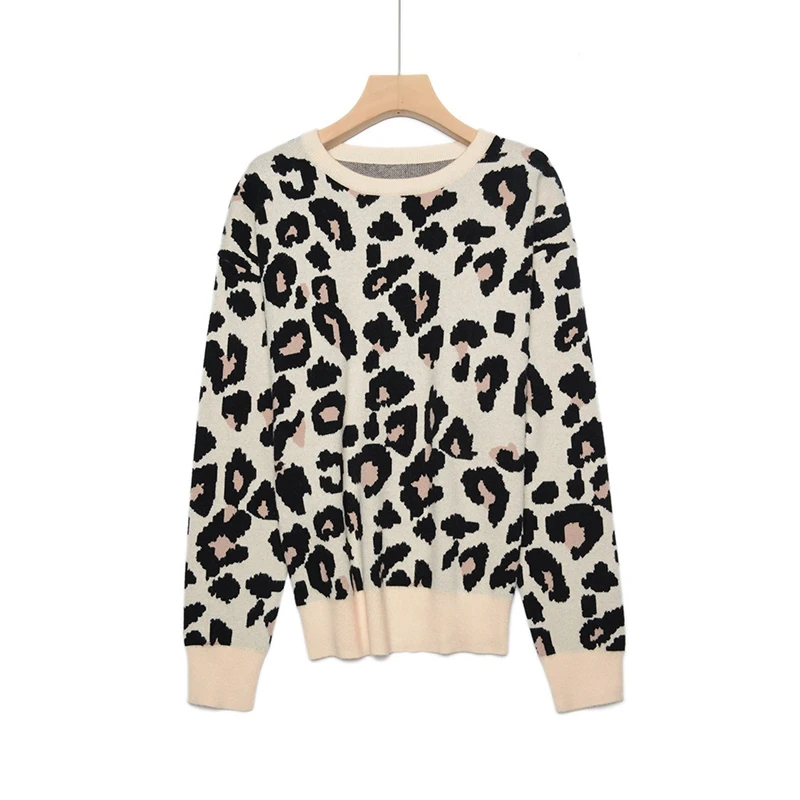 

OEM High Quality sweater leopard print jacquard design fall and winter Knit Pullover Women Sweater