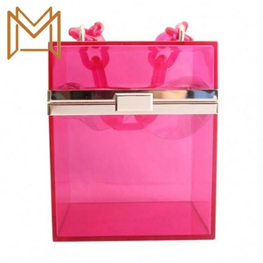

Clear Acrylic best handbag Neon Transparent TC Strap Plastic Hard New box Frame Party Clutch Purse evening bag with Chain