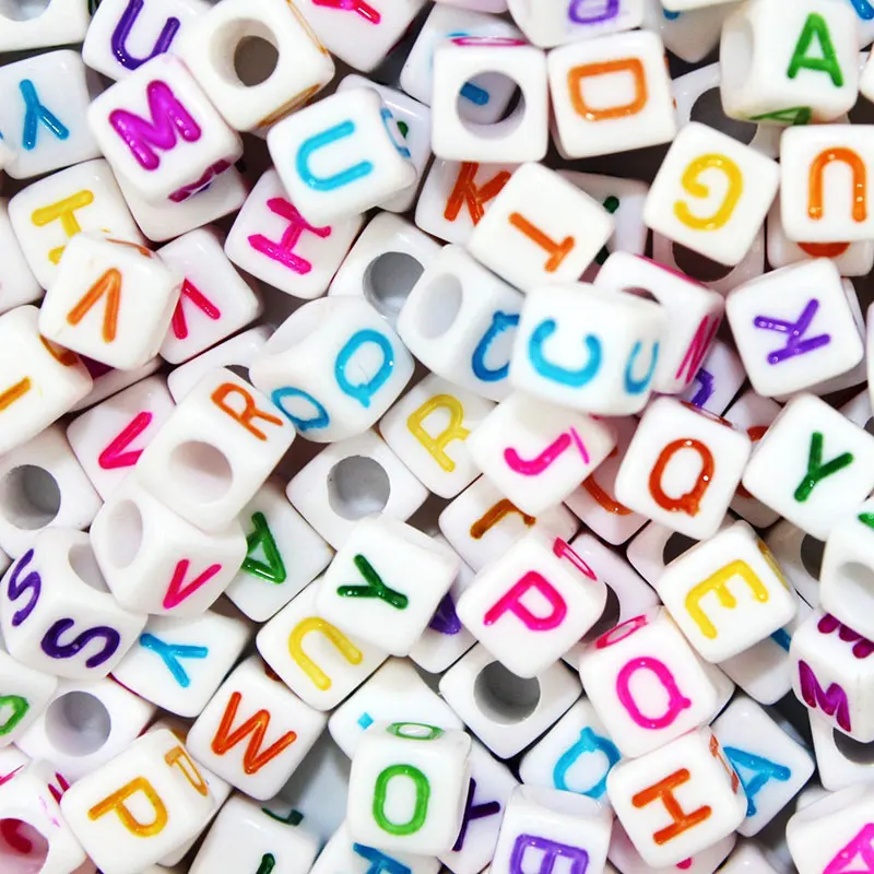 

Bag of 100 Alphabet Beads Shape/Colour Jewellery Kids Party Colorful acrylic letter beads on white, Mixed color