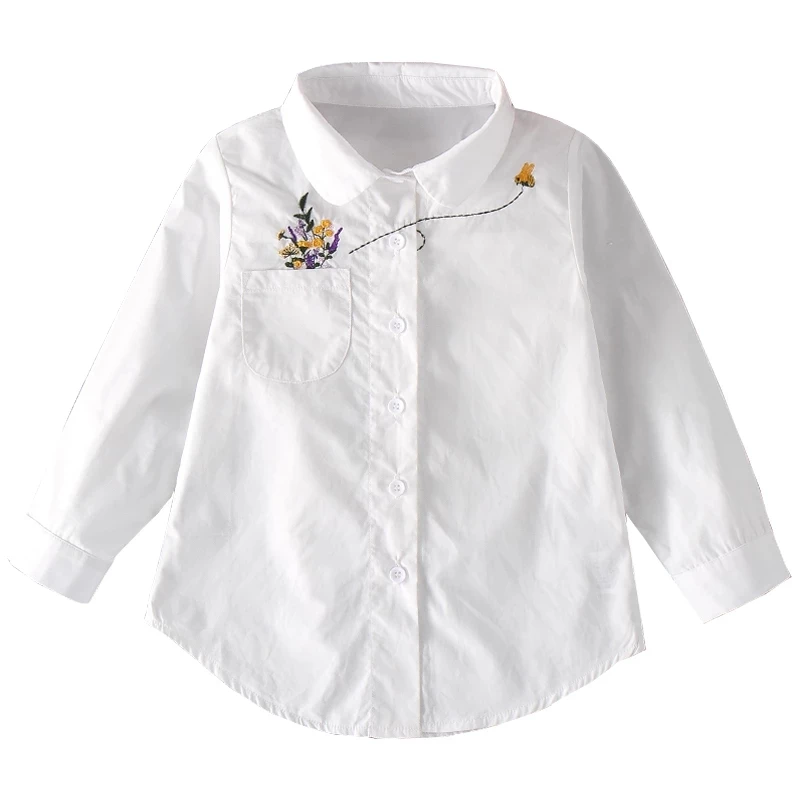 

100%Cotton Environmentally Friendly Fabric Girls White Blouse Fall Cute Long Sleeves Children Cartoon Breathable Shirts For Kids, Custom color