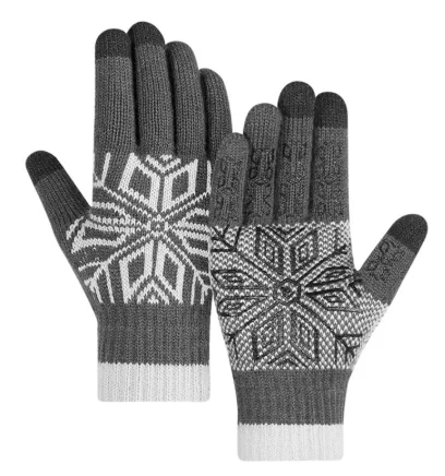 

1pair Women Men Skating Windproof Sensitive Outdoor Sports Touch Screen Snow Flower Printing Winter Warm Cycling Thicken