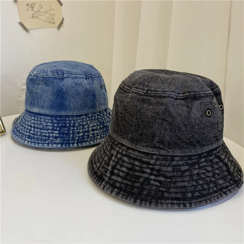 

Custom Your Logo Bucket Hats Distressed Vintage Wide Brim Jean Denim Fisherman Bucket Hats
