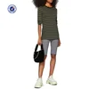 OEM Custom Wholesale Women's Khaki Striped Slub Long Sleeve T-Shirt