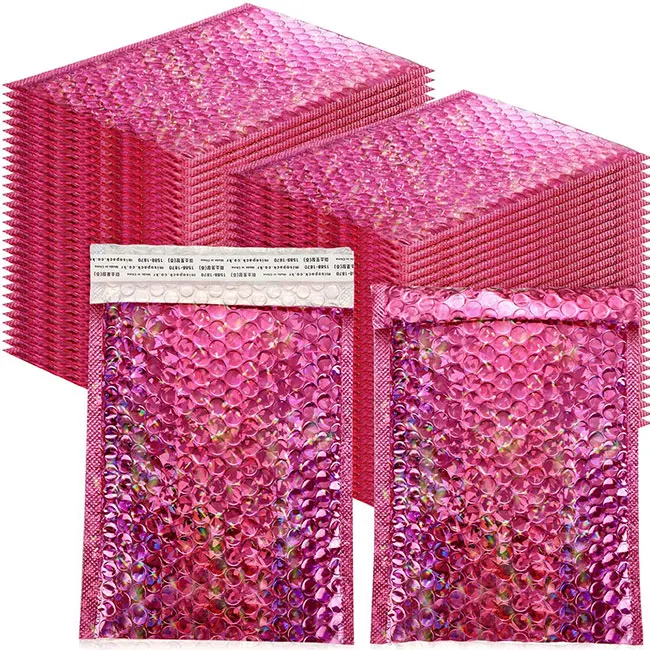 

RTS In Stock Holographic Shiny Bubble Mailers 18X23 Cm Metallic Rose Red Padded Envelopes 7X9 Inch Shipping Bag