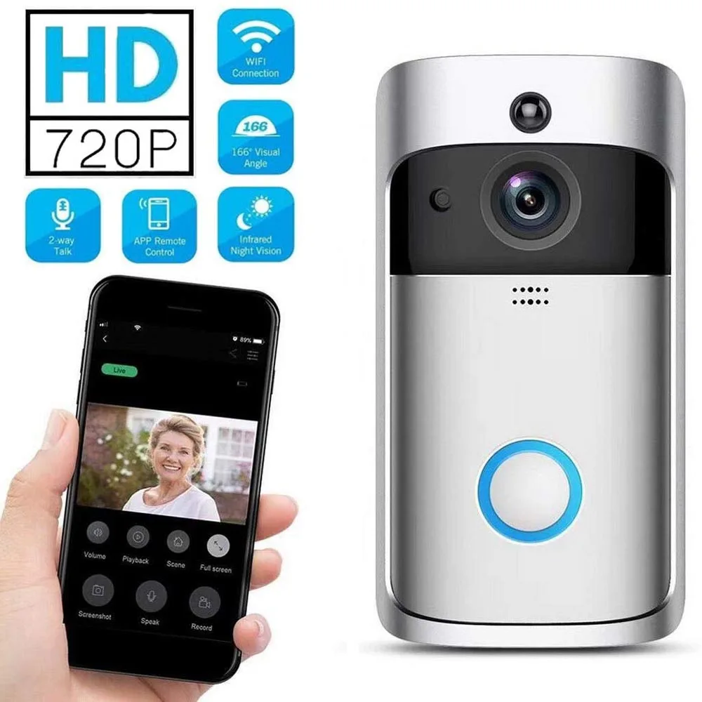 WiFi Video Doorbell Camera HD 720P Wireless Home Smart Security Cam ...