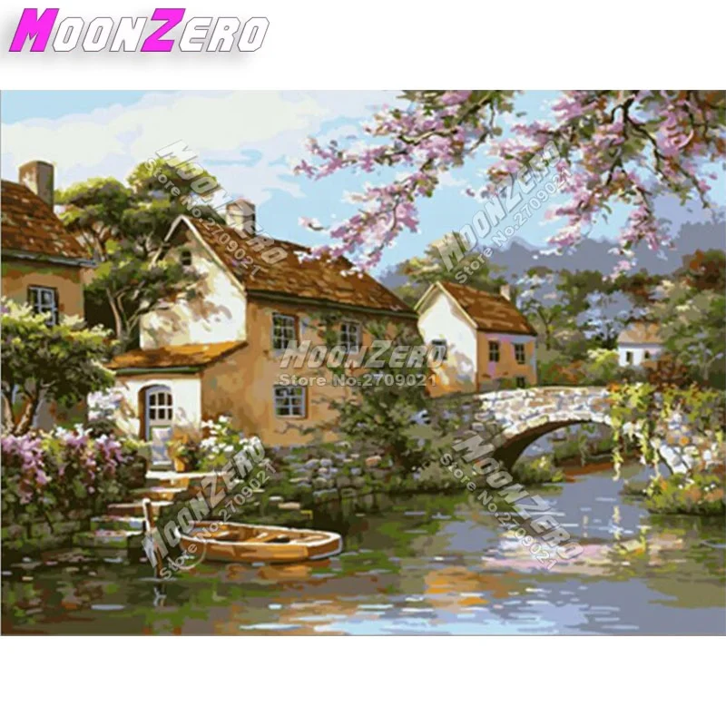 

Number Coloring Hanging Painting Home Wall Scenery Decorations Handmade Artwork Country Village, Multi colors