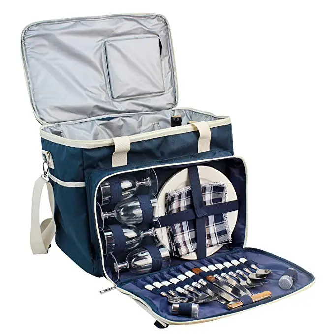 

Picnic Basket Tote | Picnic Shoulder Bag Set | Stylish All-in-One Portable Picnic Bag for 4 with Complete Cutlery Set, Customized color