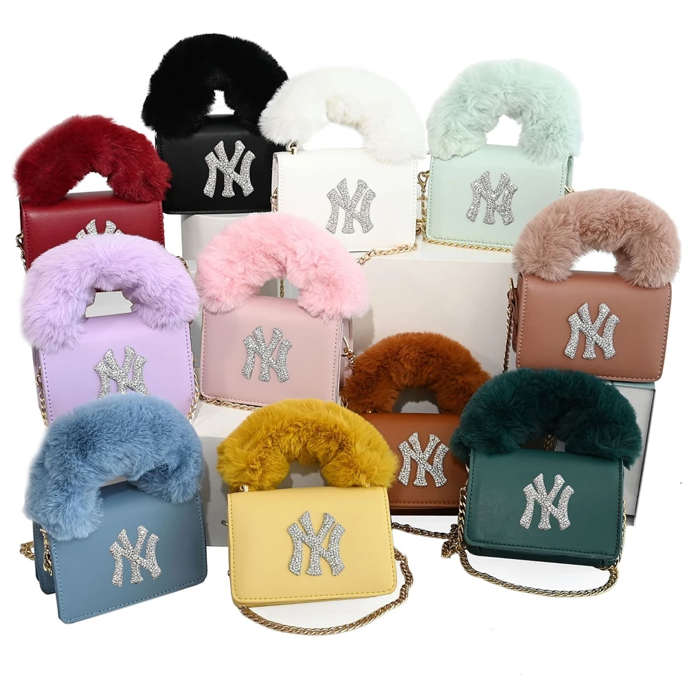 

EB-20121019 2020 Women Ny Handbags Luxury Ladies Rhinestone Hand Bags Shoulders Designer Ny Fur Bags Purses