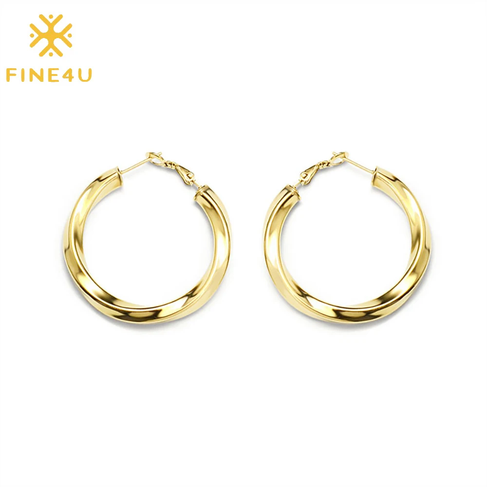 

Hypoallergenic never fade women fashion trendy stainless steel twisted gold plated hoop earrings, Gold/steel