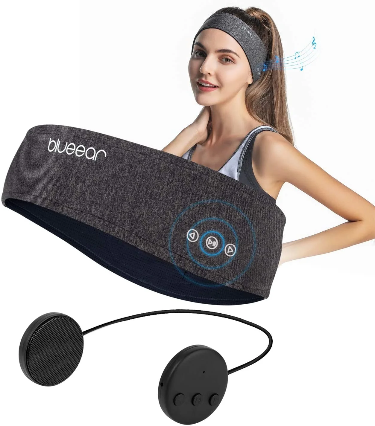 

Blue tooth Headphones Eye Mask Sleep Headband Wireless V5.0 Sports Headband with Thin Stereo Speaker for Running and Sports, Black/grey