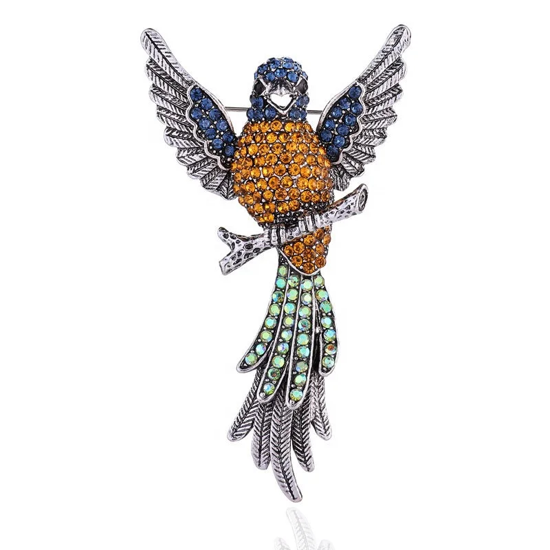 

XILIANGFEIZI Fancy Luxury Rhinestone Crystal Jewelry Bird Animal Corsage Women Wedding Saree Large Pin Hummingbird Brooches, Gold,pink,blue