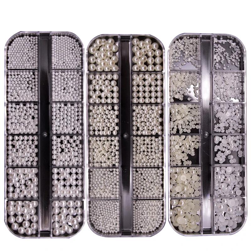 

12grid Nail Art pearl ball acrylic Rhinestones stones For nails tips DIY Decorations manicure tool NAR019