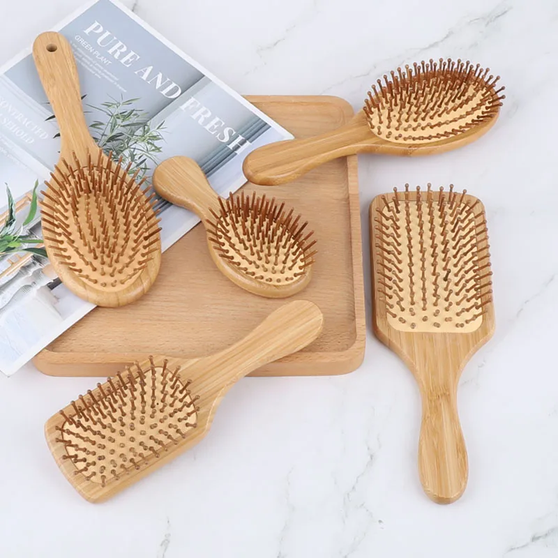 

Hot Selling Private Label Logo Curly Eco Wood Bio Degradable Paddle Bamboo Bristle Hair Brush