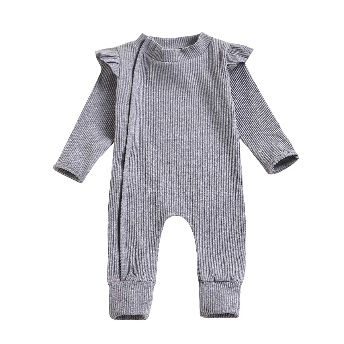 

factory price high quality zipper romper 100% organic knit cotton plain color pink beige new born baby clothes, Green, gray, beige, pink