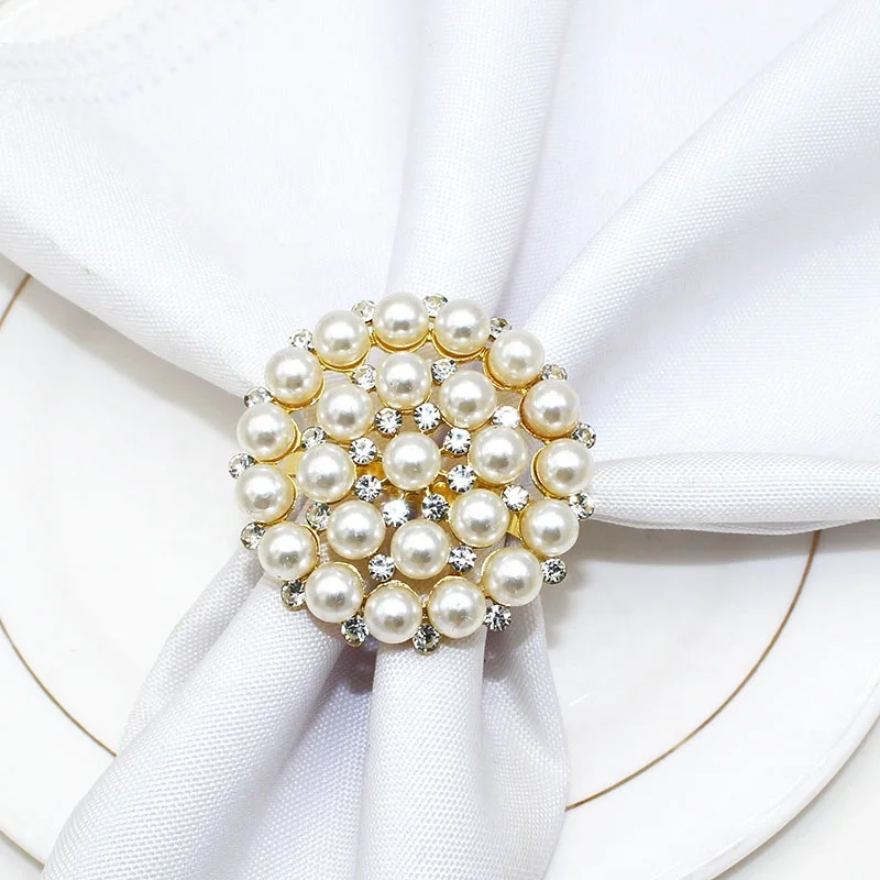 

Pearl Napkin Rings Gold Serviette Buckle Holder for Easter Family Gathering Wedding Decor Christmas Thanksgiving Day HWP07