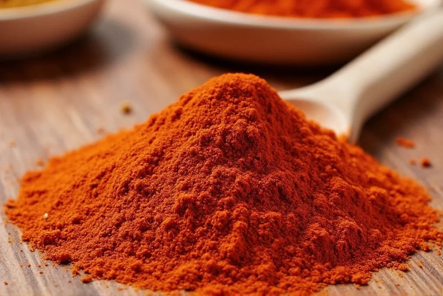 Close-up of various chili powders and substitute spices arranged in small bowls on wooden table