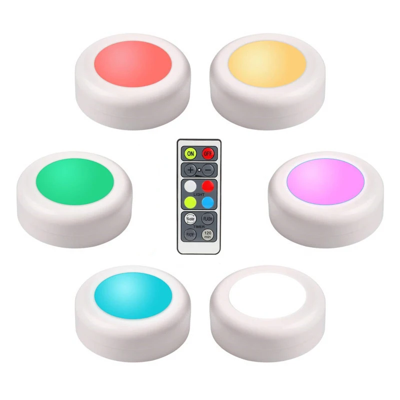 Wireless LED Puck Light 6 Pack With Remote Control RGB Under Cabinet Lighting Closet Light
