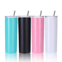 

2 Pack 20 OZ Unbreakable Travel Slim Double Insulated Water Tumbler Cup Stainless Steel Skinny Tumbler With Lid and Straw