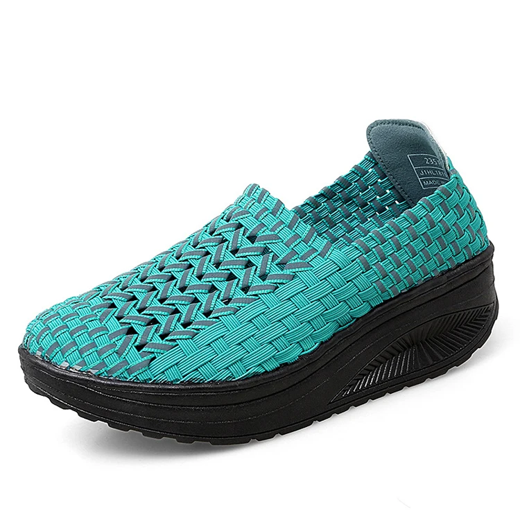 

Autumn New Cheap Single Shoes Ladies Safe Work Rocking Shoes Air Cushion Breathable Woven Overshoes Walking Leisure Mother Shoes